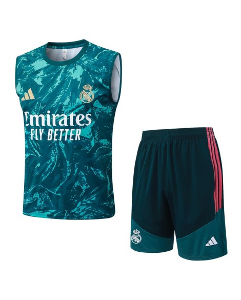 Real Madrid Tenue d'entraînement saison 26/27 – Motif éclaboussures d'encre vert foncé (haut + short)