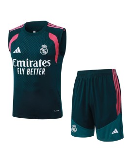 Tenue d'entraînement sans manches du Real Madrid pour la saison 26/27 – Vert forêt foncé (haut + short)