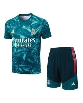 Real Madrid Tenue d'entraînement manches courtes vert foncé motif éclaboussures d'encre – Saison 26/27 (haut + short)