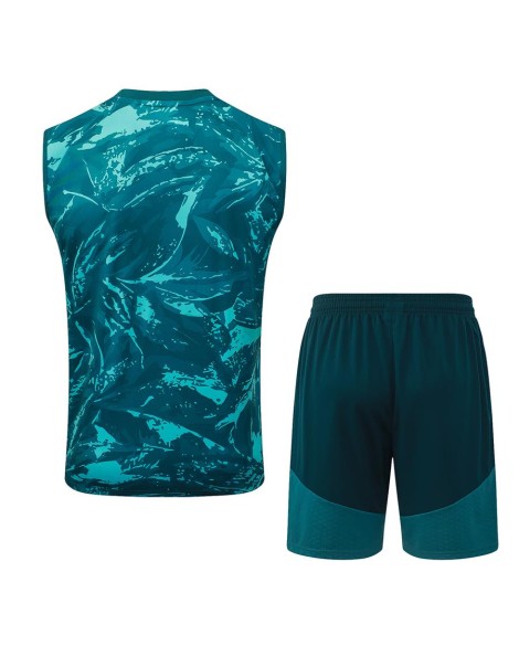 Real Madrid Tenue d'entraînement saison 26/27 – Motif éclaboussures d'encre vert foncé (haut + short)