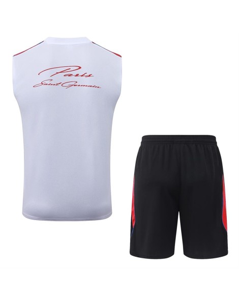 Paris Saint-Germain Ensemble débardeur d'entraînement blanc (avec touches de rouge) pour la saison 26/27 (haut + short)