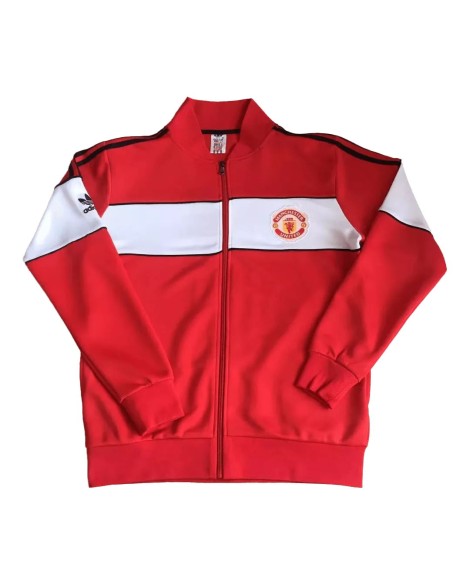 Veste d'entraînement rétro Manchester United 1984 - Rouge et Blanc