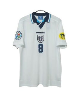 MAILLOT ANGLETERRE DOMICILE RÉTRO 1996 – GASCOIGNE N°8 AVEC PATCHS