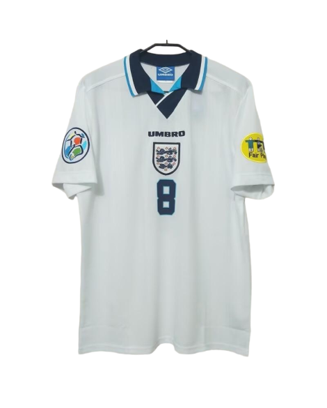MAILLOT ANGLETERRE DOMICILE RÉTRO 1996 – GASCOIGNE N°8 AVEC PATCHS MAILLOT ANGLETERRE DOMICILE RÉTRO 1996 – GASCOIGNE N°8 AVEC PATCHS
