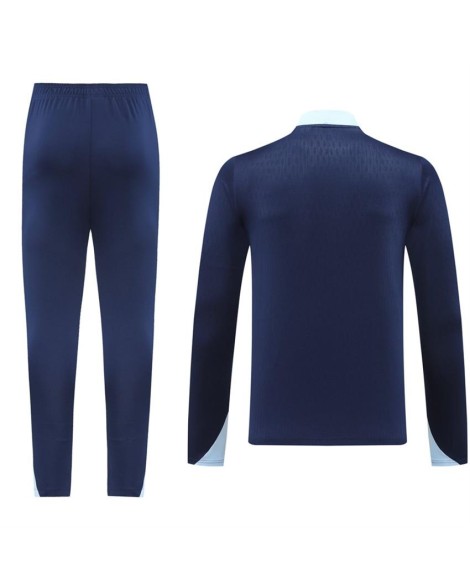 Ensemble d'entraînement de survêtement zippé France (haut + pantalon) bleu marine 2024