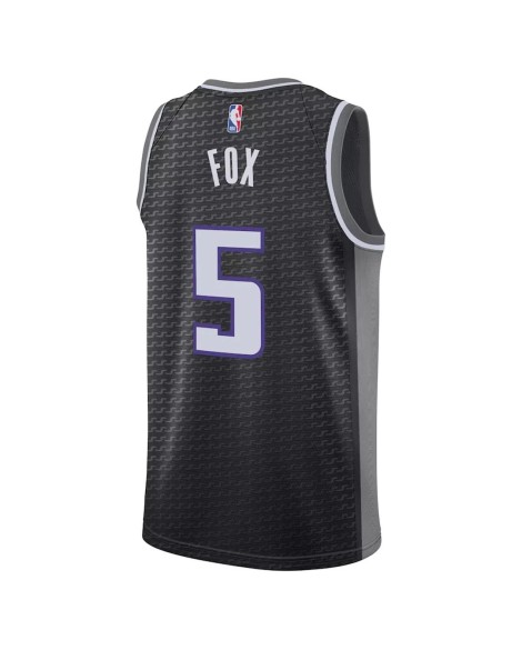 Maillot Swingman Sacramento Kings De'Aaron Fox #5 noir 2022/23 pour hommes - Édition Statement