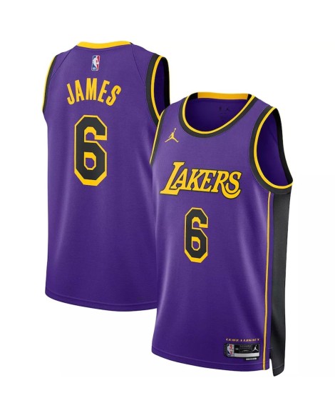 Maillot Swingman LeBron James #6 Jordan Brand violet 2022/23 des Los Angeles Lakers pour hommes - Édition Statement