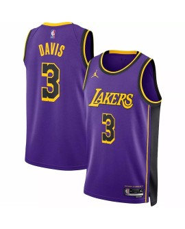Maillot Swingman 2022/23 Jordan Brand Violet Anthony Davis #3 des Los Angeles Lakers pour hommes - Édition Statement