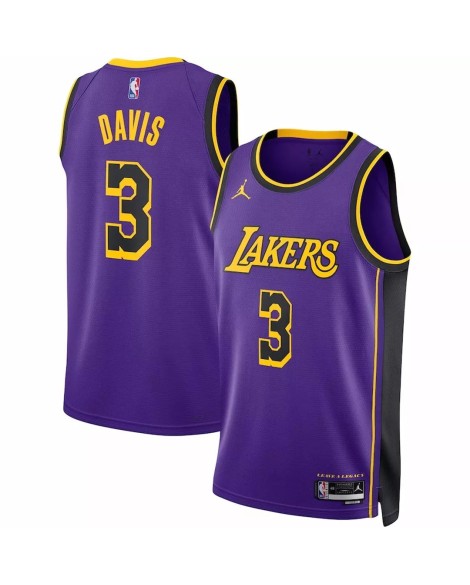 Maillot Swingman 2022/23 Jordan Brand Violet Anthony Davis #3 des Los Angeles Lakers pour hommes - Édition Statement