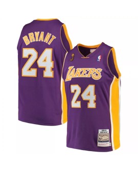 Finale sur route des Lakers de Los Angeles pour hommes Kobe Bryant #24 Mitchell & Ness Violet 08-09 Maillot de bois dur