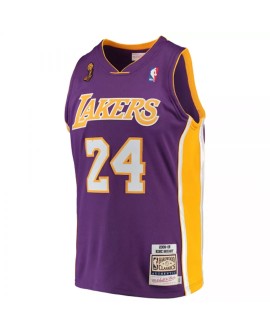 Finale sur route des Lakers de Los Angeles pour hommes Kobe Bryant #24 Mitchell & Ness Violet 08-09 Maillot de bois dur