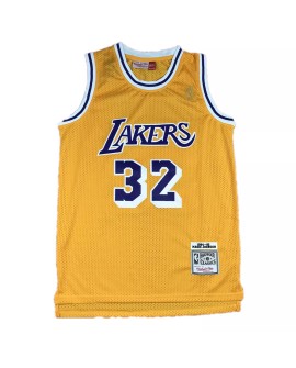 Maillot Magic Johnson #32 Mitchell&Ness des Los Angeles Lakers pour hommes, jaune 84-85, maillot Hardwood Classics