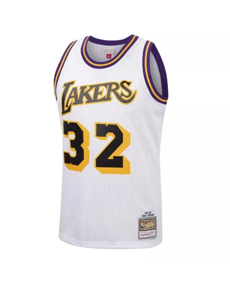 Maillot Magic Johnson #32 Mitchell&Ness des Los Angeles Lakers pour hommes, blanc 84-85, maillot Hardwood Classics