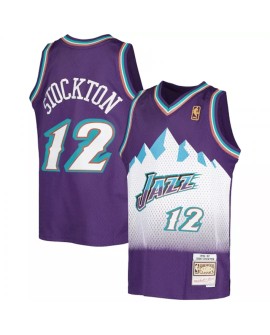 Maillot Utah Jazz John Stockton #12 Mitchell & Ness violet 91-92 Hardwood Classics pour hommes