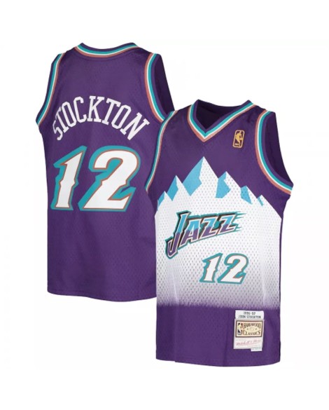 Maillot Utah Jazz John Stockton #12 Mitchell & Ness violet 91-92 Hardwood Classics pour hommes