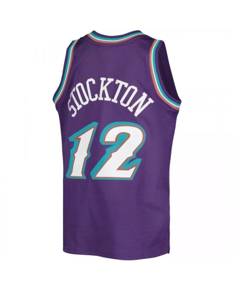 Maillot Utah Jazz John Stockton #12 Mitchell & Ness violet 91-92 Hardwood Classics pour hommes