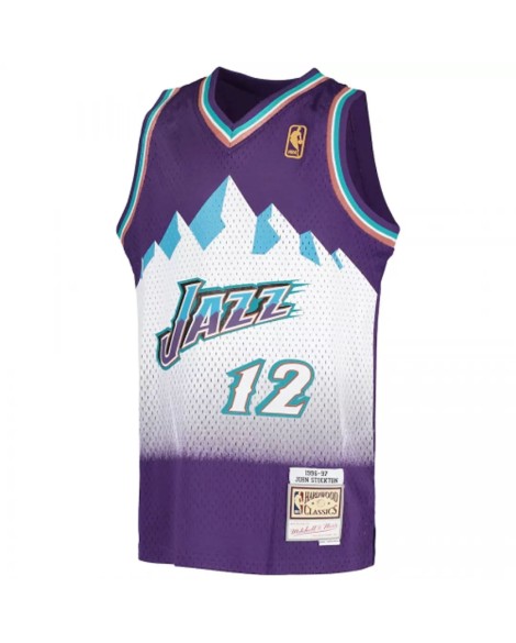 Maillot Utah Jazz John Stockton #12 Mitchell & Ness violet 91-92 Hardwood Classics pour hommes