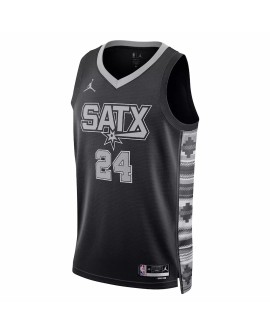 Maillot Swingman San Antonio Spurs Devin Vassell #24 Jordan Brand noir 2022/23 pour hommes - Édition Statement