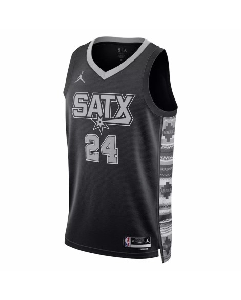 Maillot Swingman San Antonio Spurs Devin Vassell #24 Jordan Brand noir 2022/23 pour hommes - Édition Statement