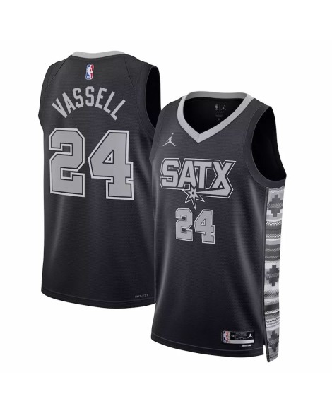 Maillot Swingman San Antonio Spurs Devin Vassell #24 Jordan Brand noir 2022/23 pour hommes - Édition Statement
