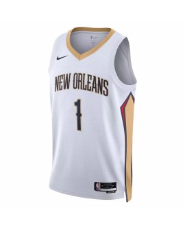 Maillot Zion Williamson #1 blanc 22/23 des Pélicans de la Nouvelle-Orléans pour hommes - Édition Association