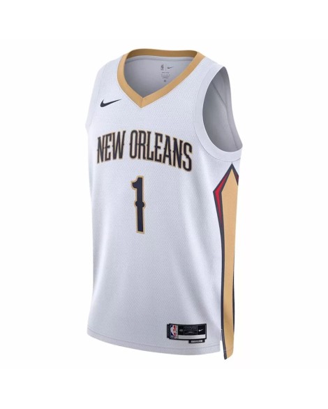 Maillot Zion Williamson #1 blanc 22/23 des Pélicans de la Nouvelle-Orléans pour hommes - Édition Association