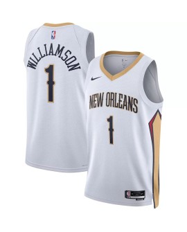 Maillot Zion Williamson #1 blanc 22/23 des Pélicans de la Nouvelle-Orléans pour hommes - Édition Association