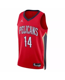 Maillot Swingman #14 Jordan Brand rouge 2022/23 des Pélicans de la Nouvelle-Orléans pour hommes - Édition Statement