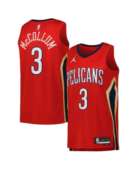 Maillot Swingman CJ McCollum #3 Jordan Brand rouge 2022/23 des Pélicans de la Nouvelle-Orléans pour hommes - Édition Statement