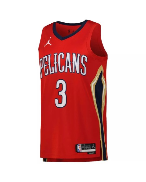 Maillot Swingman CJ McCollum #3 Jordan Brand rouge 2022/23 des Pélicans de la Nouvelle-Orléans pour hommes - Édition Statement
