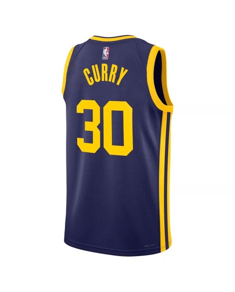 Maillot Swingman #30 Jordan Brand Bleu 2022/23 Stephen Curry des Golden State Warriors pour hommes - Édition Statement