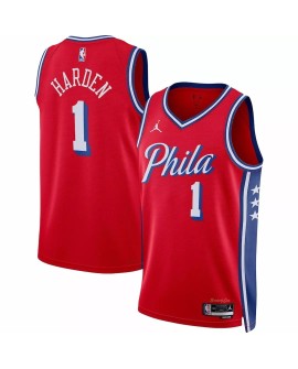 Maillot Swingman #1 Jordan Brand rouge 2022/23 James Harden des Philadelphia 76ers pour hommes - Édition Statement