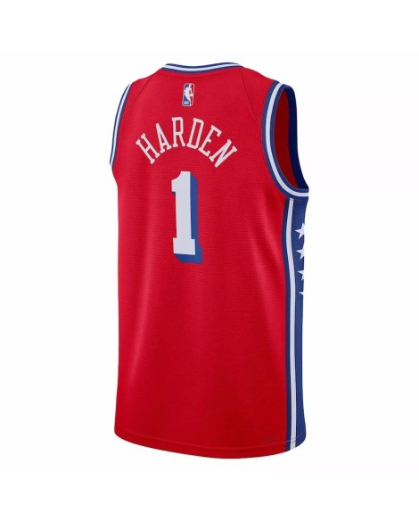 Maillot Swingman #1 Jordan Brand rouge 2022/23 James Harden des Philadelphia 76ers pour hommes - Édition Statement
