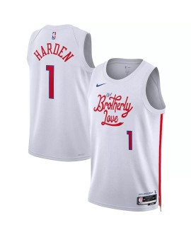 Maillot Swingman Nike #1 James Harden #1 des Philadelphia 76ers pour hommes - Blanc 2022/23 - City Edition