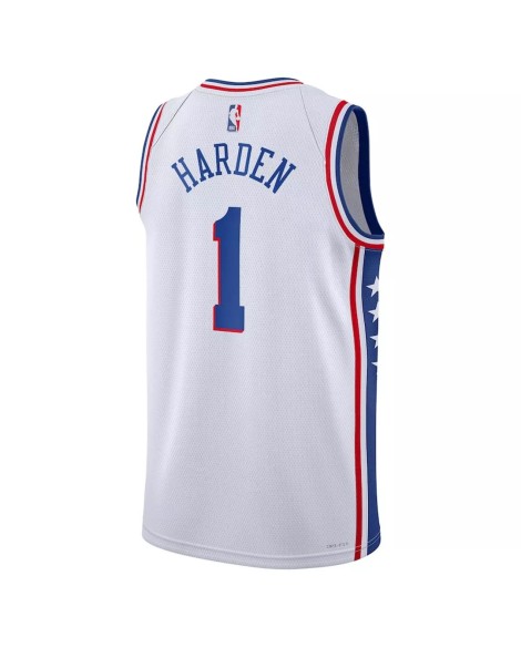 Maillot Swingman #1 James Harden #1 des Philadelphia 76ers pour hommes, blanc 22/23, édition Association