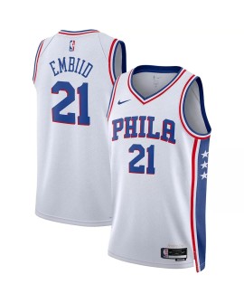 Maillot Swingman Philadelphia 76ers Joel Embiid #21 blanc 22/23 pour hommes - Édition Association
