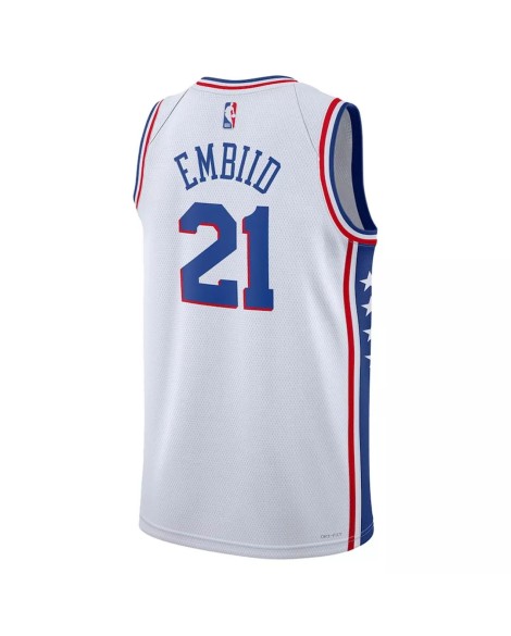 Maillot Swingman Philadelphia 76ers Joel Embiid #21 blanc 22/23 pour hommes - Édition Association