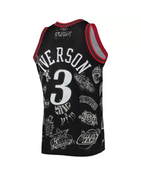 Maillot Swingman Allen Iverson #3 M&N des Philadelphia 76ers pour hommes, noir, 1997-98, Hardwood Classics Tattoo Swingman