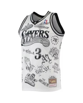 Maillot Swingman de tatouage des Philadelphia 76ers Allen Iverson #3 M&N blanc 1997-98 pour hommes
