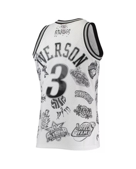 Maillot Swingman de tatouage des Philadelphia 76ers Allen Iverson #3 M&N blanc 1997-98 pour hommes
