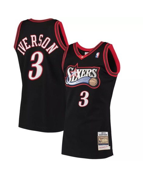 Maillot NBA Swingman #3 Mitchell & Ness Philadelphia 76ers Iverson pour homme noir 1997/98