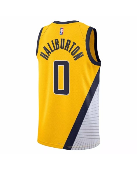 Maillot Swingman Indiana Pacers Tyrese Haliburton #0 Jordan Brand jaune 2022/23 pour hommes - Édition Statement