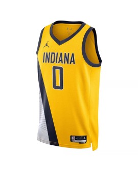 Maillot Swingman Indiana Pacers Tyrese Haliburton #0 Jordan Brand jaune 2022/23 pour hommes - Édition Statement