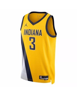 Maillot Swingman Indiana Pacers Chris Duarte #3 Jordan Brand jaune 2022/23 pour hommes - Édition Statement