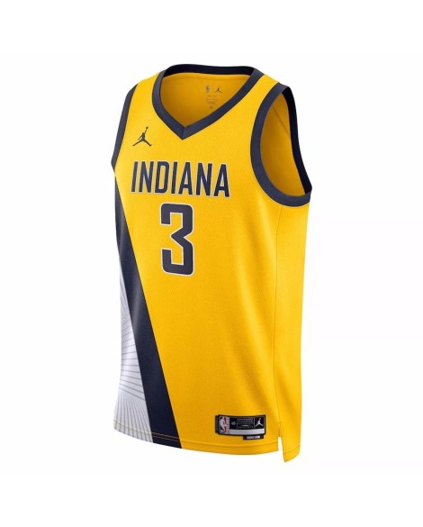 Maillot Swingman Indiana Pacers Chris Duarte #3 Jordan Brand jaune 2022/23 pour hommes - Édition Statement