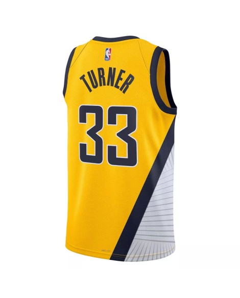 Maillot Swingman Indiana Pacers Myles Turner #33 Jordan Brand jaune 2022/23 pour hommes - Édition Statement