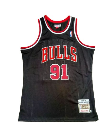Maillot NBA Swingman Chicago Bulls Rodman #91 Mitchell & Ness pour hommes noir 1997/98