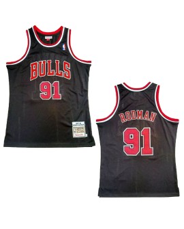Maillot NBA Swingman Chicago Bulls Rodman #91 Mitchell & Ness pour hommes noir 1997/98