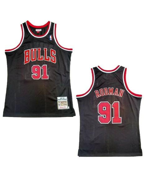 Maillot NBA Swingman Chicago Bulls Rodman #91 Mitchell & Ness pour hommes noir 1997/98