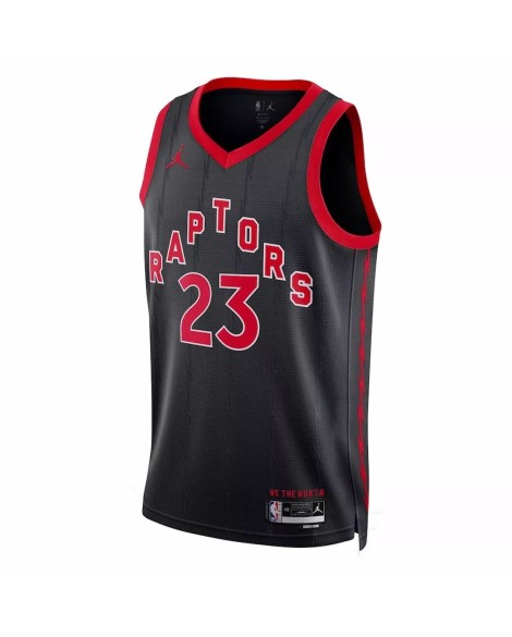 Maillot Swingman 2022/23 Fred VanVleet #23 Jordan Brand noir des Toronto Raptors pour hommes - Édition Statement